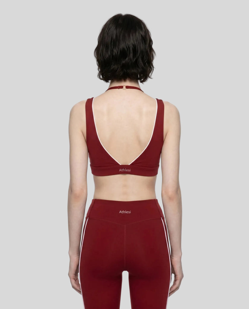 Back view of the TrackLine Riviera Sports Bra in wine red