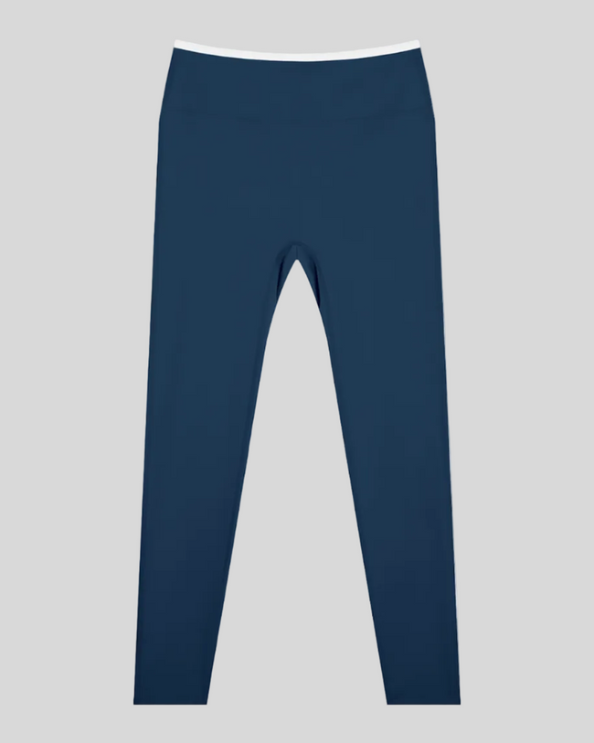 TrackLine Sculpt Leggings in blue and white front view with high-rise waistband and sculpting fit