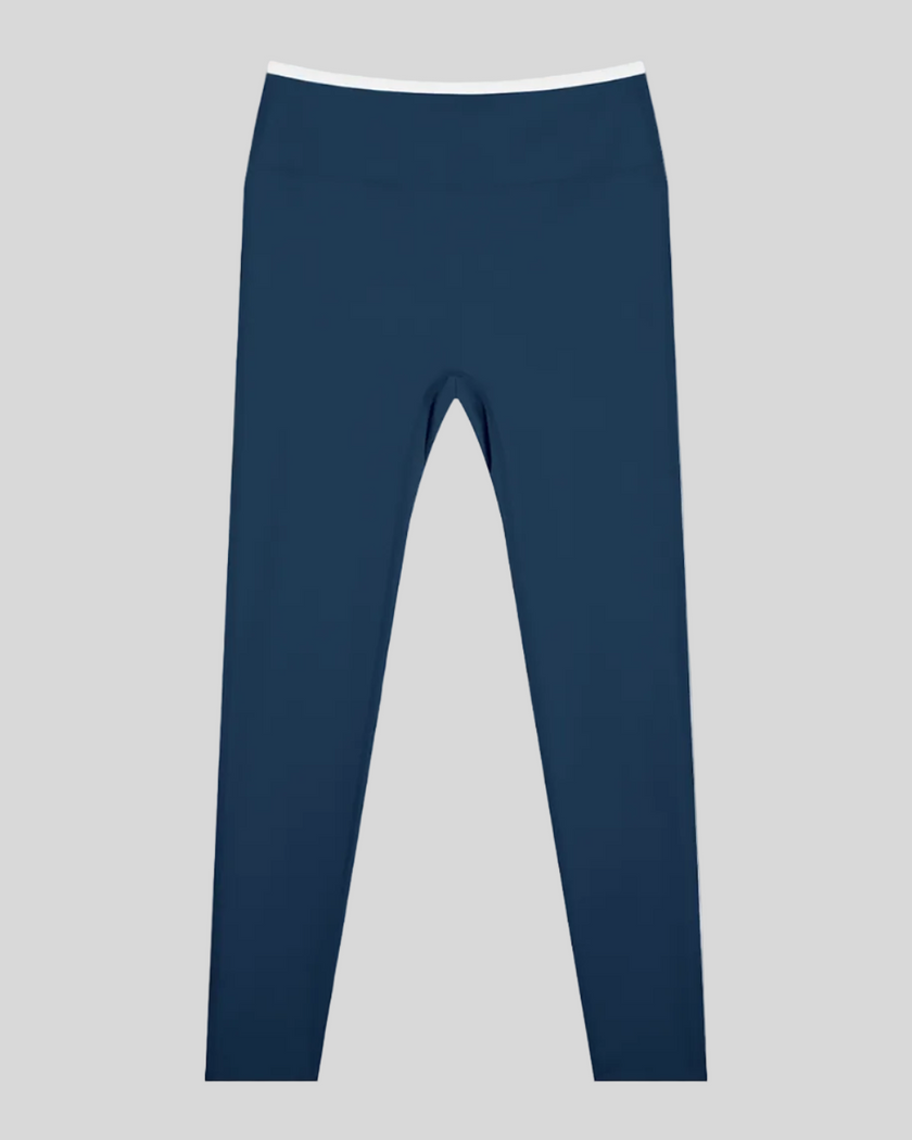 TrackLine Sculpt Leggings in blue and white front view with high-rise waistband and sculpting fit