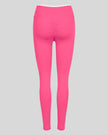 3D Back view of TrackLine Sculpt Leggings in pink and white with contour shaping and ruched detail