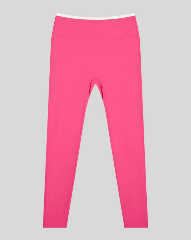 TrackLine Sculpt Leggings in rose pink and white front view with high-rise waistband and sculpting fit