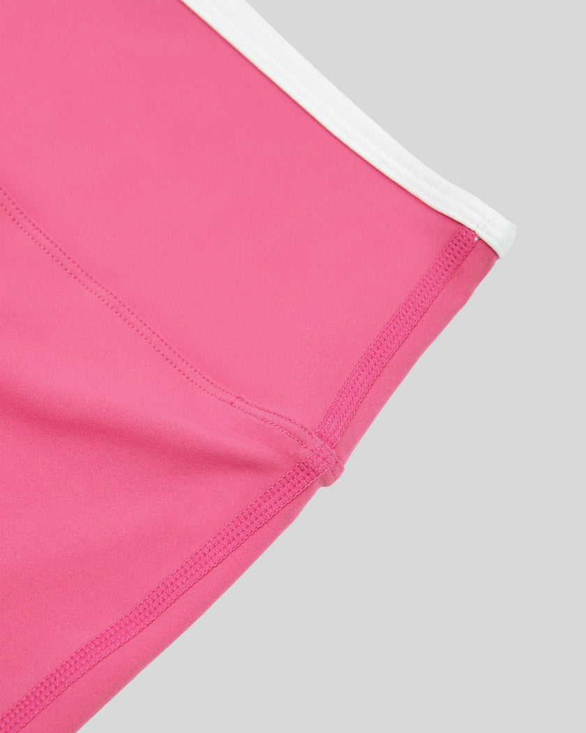 Side waistband detail of TrackLine Sculpt Leggings in pink performance fabric