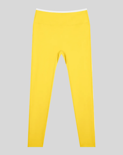 TrackLine Sculpt Leggings in yellow and white front view with high-rise waistband and sculpting fit