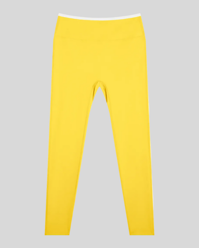 TrackLine Sculpt Leggings in yellow and white front view with high-rise waistband and sculpting fit