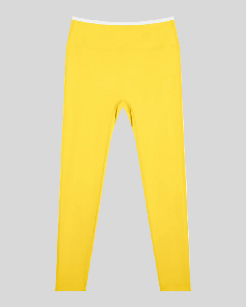 TrackLine Sculpt Leggings in yellow and white front view with high-rise waistband and sculpting fit