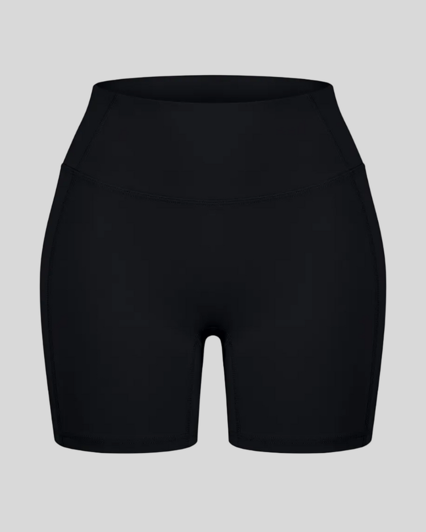 TrackLine Sculpt Shorts in black with high-rise waistband and fitted biker-short silhouette front view
