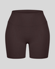 TrackLine Sculpt Shorts in brown with high-rise waistband and fitted biker-short silhouette front view