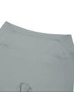 Closeup of high-rise elastic waistband and front stitching on haze blue TrackLine Sculpt Shorts