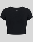 Back view of TrackLine Sculpt Tee in black with short sleeves and subtle Athlesi logo