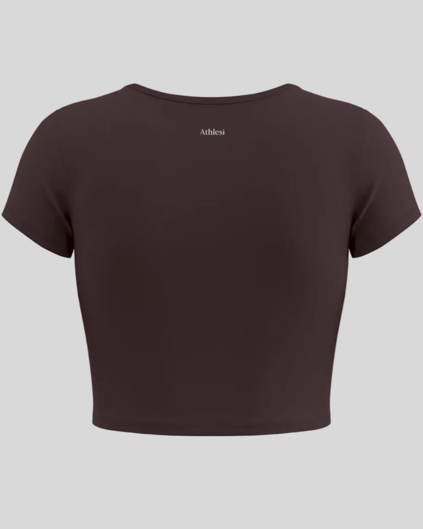Back view of TrackLine Sculpt Tee in brown with short sleeves and subtle Athlesi logo