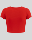 Back view of TrackLine Sculpt Tee in red with short sleeves and subtle Athlesi logo