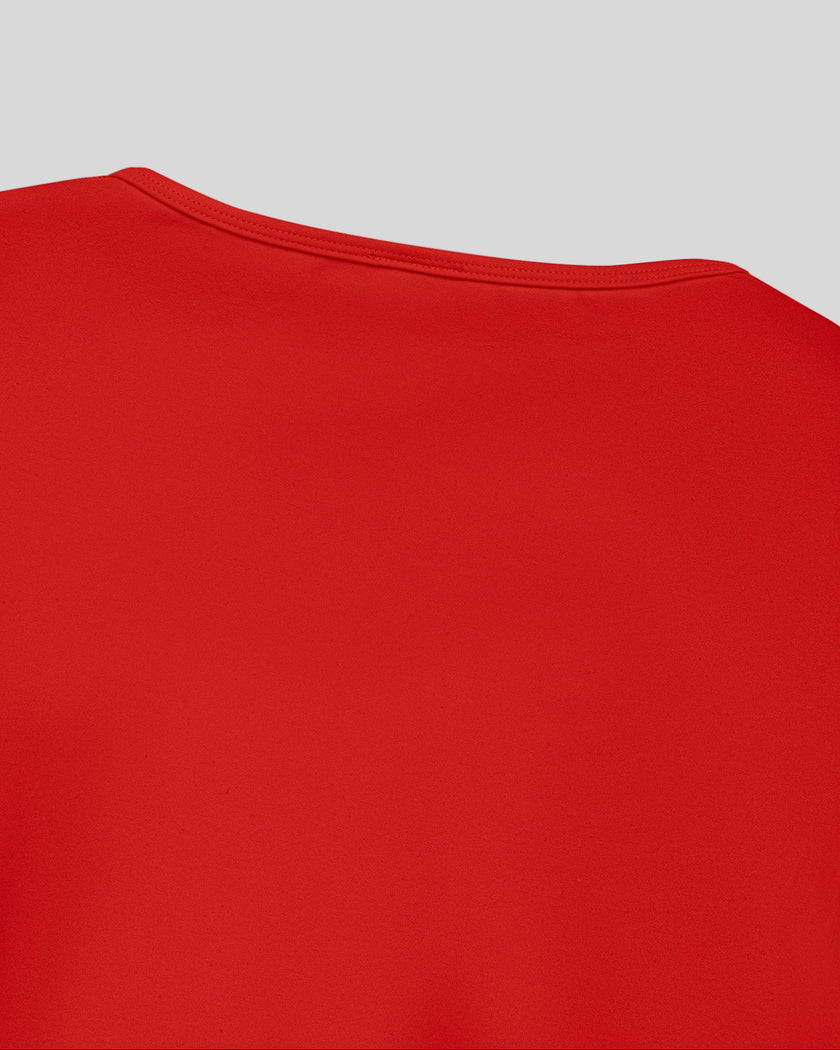 Closeup of back neckline on red TrackLine Sculpt Tee