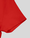 Closeup of short sleeve construction and stitching on red TrackLine Sculpt Tee