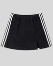 Athlesi TrackLine Slit Skirt in black with contrast stripe detailing shown in flatlay front view