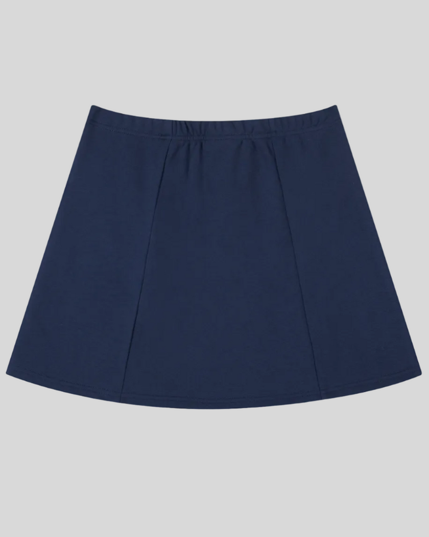 Back view flatlay of the Athlesi TrackLine Slit Skirt in blue