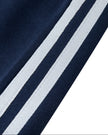 Closeup of the contrast side stripe detailing on the Athlesi TrackLine Slit Skirt in blue