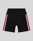TrackLine Sprint Shorts in black with contrast side stripes front view