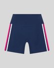 TrackLine Sprint Shorts in navy blue with contrast side stripes front view