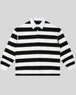 Athlesi TrackLine Striped Polo Shirt in black and white stripes, front view