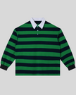 Athlesi TrackLine Striped Polo Shirt in green and navy-blue stripes, front view