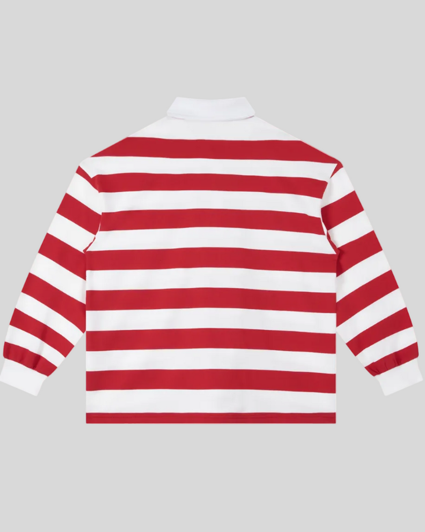 Athlesi TrackLine Striped Polo Shirt in red and white stripes, back view