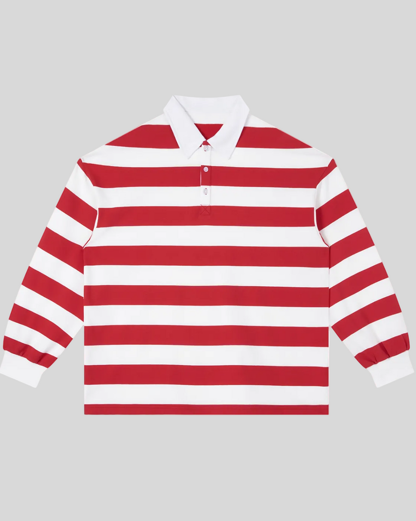 Athlesi TrackLine Striped Polo Shirt in red and white stripes, front view