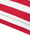 Close-up of the straight hem and striped design on the red and white Athlesi TrackLine Striped Polo Shirt