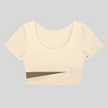 TrackLine Synergy Cropped Tee in Apricot with Khaki color-block panel, front view
