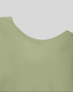 Close-up of back neckline on TrackLine Synergy Cropped Tee in Bean Green