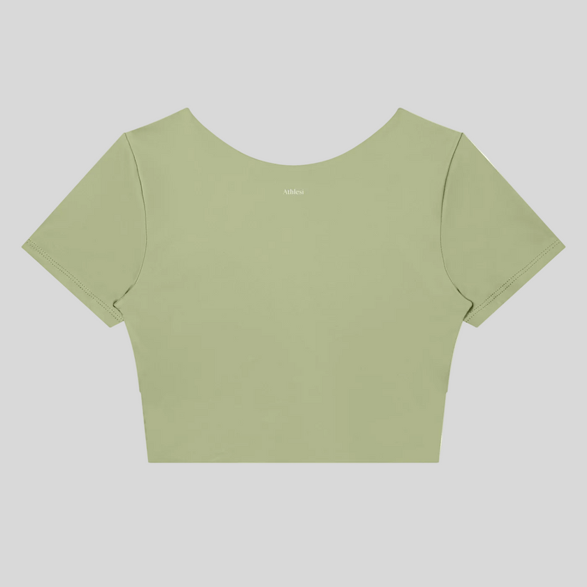 TrackLine Synergy Cropped Tee in Bean Green, back view