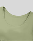 Close-up of U-neckline on TrackLine Synergy Cropped Tee in Bean Green