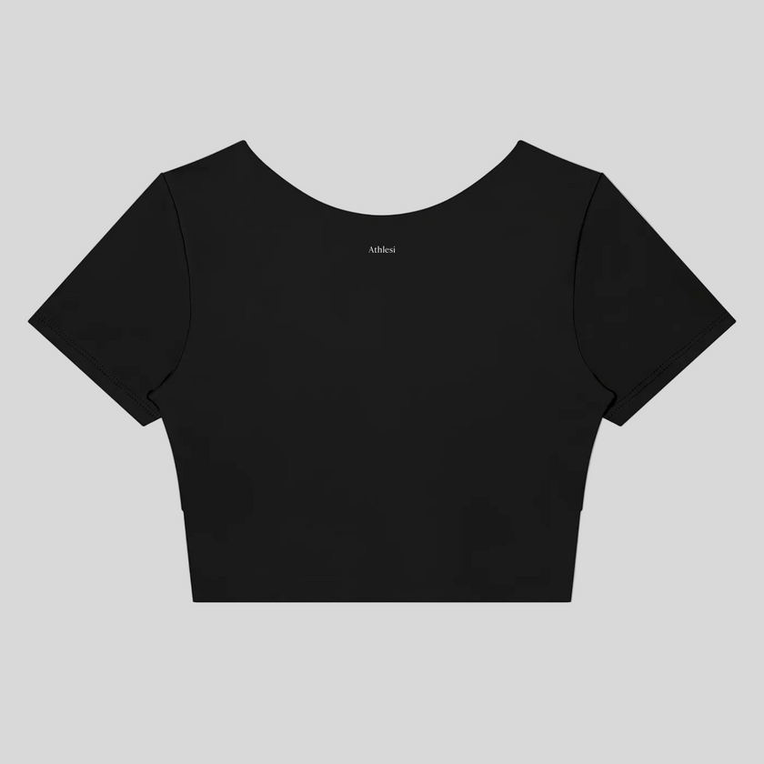 TrackLine Synergy Cropped Tee in Black, back view