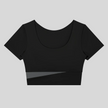 TrackLine Synergy Cropped Tee in Black with Dark Gray color-block panel, front view
