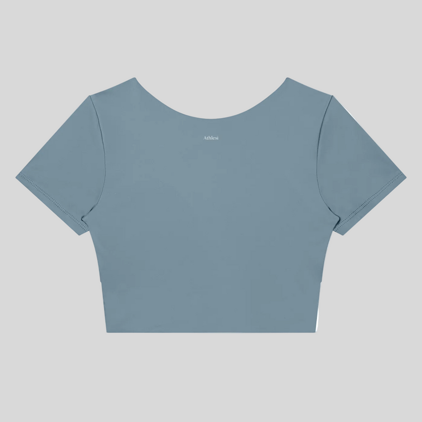 TrackLine Synergy Cropped Tee in Gray Blue, back view