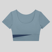 TrackLine Synergy Cropped Tee in Gray Blue with Navy Blue color-block panel, front view