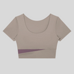 TrackLine Synergy Cropped Tee in Gray Purple with Misty Purple color-block panel, front view
