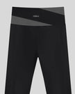 TrackLine Synergy Leggings in Black with Dark Gray color-block waistband, back view logo closeup