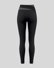 TrackLine Synergy Leggings in Black with Dark Gray color-block waistband, back view