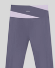 TrackLine Synergy Leggings in Deep Purple with Light Purple color-block waistband, back view logo closeup