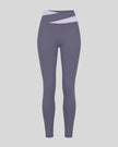 TrackLine Synergy Leggings in Deep Purple with Light Purple crossover waistband, front view
