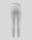 TrackLine Synergy Leggings in Light Gray with Light Blue crossover waistband, back view