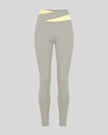 TrackLine Synergy Leggings in Light Gray with Light Yellow crossover waistband, front view
