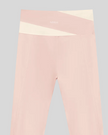 TrackLine Synergy Leggings in Light Pink with Apricot color-block waistband, back view logo closeup