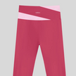 TrackLine Synergy Leggings in Rose Red with Pink color-block waistband, back view logo closeup