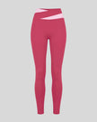 TrackLine Synergy Leggings in Rose Red with Pink crossover waistband, front view