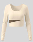 TrackLine Synergy Long Sleeve Top in apricot with khaki asymmetric color-block front detail