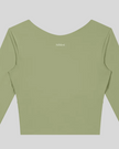 Closeup of Athlesi logo on bean green TrackLine Synergy Long Sleeve Top back