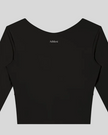 Closeup of Athlesi logo on black TrackLine Synergy Long Sleeve Top back
