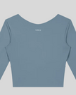 Closeup of Athlesi logo on gray blue TrackLine Synergy Long Sleeve Top back