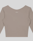 Closeup of Athlesi logo on gray purple TrackLine Synergy Long Sleeve Top back